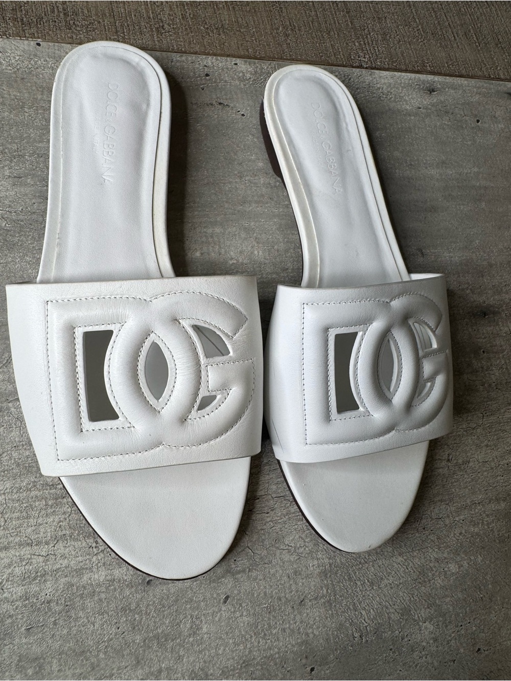 Dolce & Gabbana White Leather Logo Slide Sandals ( no longer have box) - Picture 3 of 4